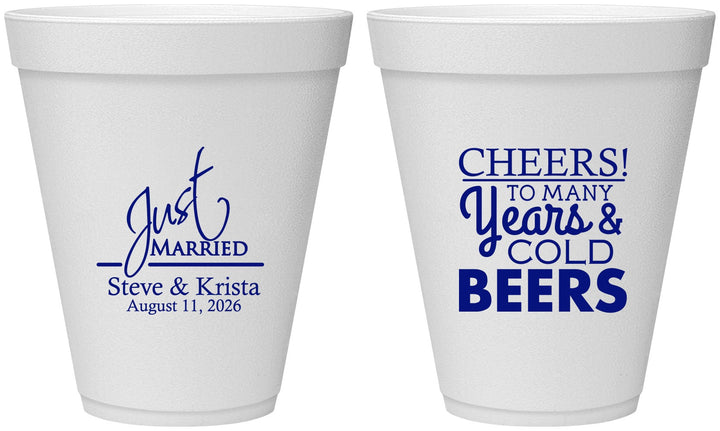 Personalized Wedding 12 oz Foam Cups - Cheers Years Cold Beers | 274