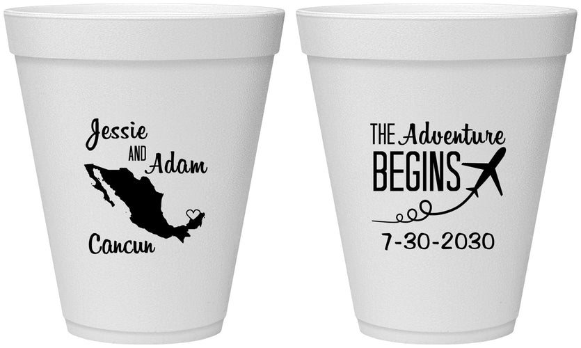 Personalized Wedding 12 oz Foam Cups - The Adventure Begins | 275