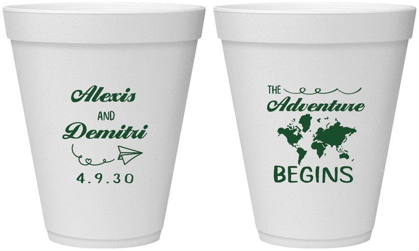 Personalized Wedding 12 oz Foam Cups - The Adventure Begins | 276
