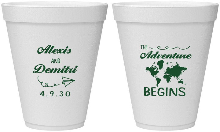 Personalized Wedding 12 oz Foam Cups - The Adventure Begins | 276