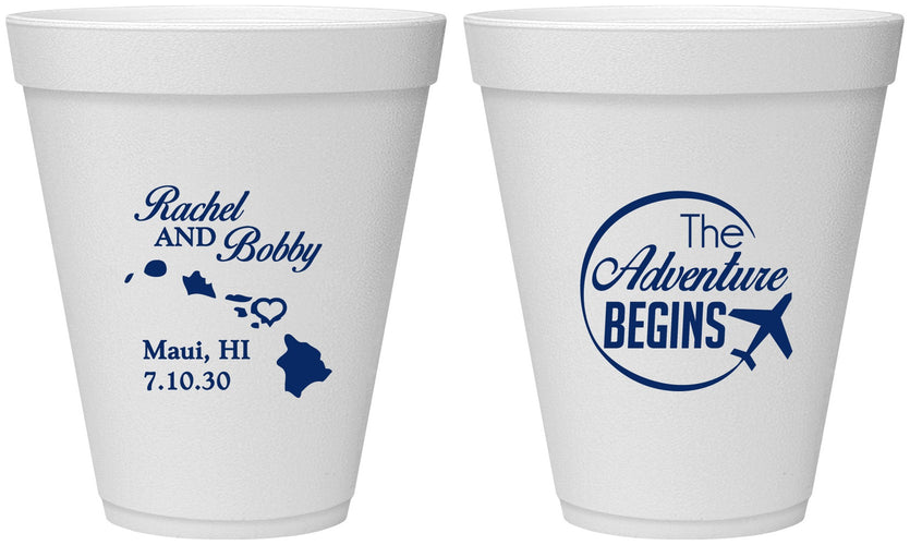 Personalized Wedding 12 oz Foam Cups - The Adventure Begins | 278