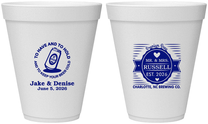 Personalized Wedding 12 oz Foam Cups - To Have And To Hold | 279