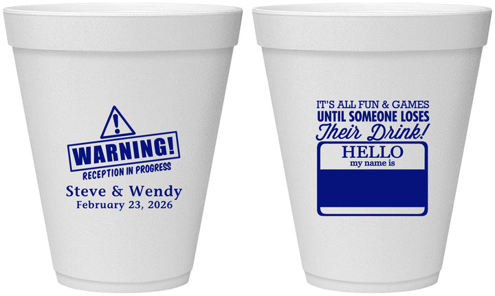 Personalized Wedding 12 oz Foam Cups - Hello My Name Is | 280