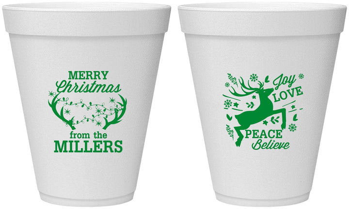 Personalized Christmas 12 oz Foam Cups - Reindeer | 280003