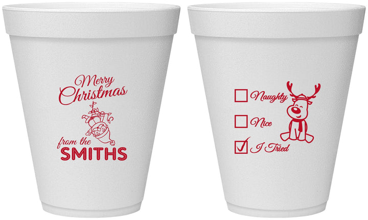 Personalized Christmas 12 oz Foam Cups - Naughty Or Nice | 280004