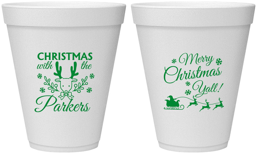 Personalized Christmas 12 oz Foam Cups - Reindeer | 280005