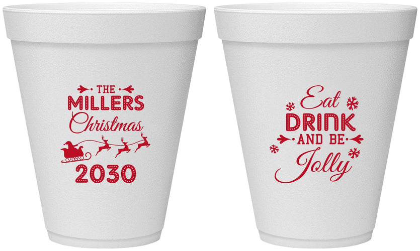 Personalized Christmas 12 oz Foam Cups - Eat Drink And Be Jolly | 280010