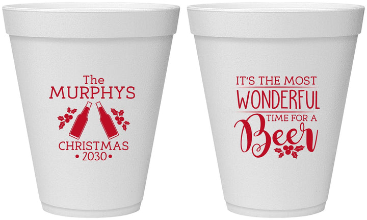 Personalized Christmas 12 oz Foam Cups - Wonderful Time For A Beer | 280012
