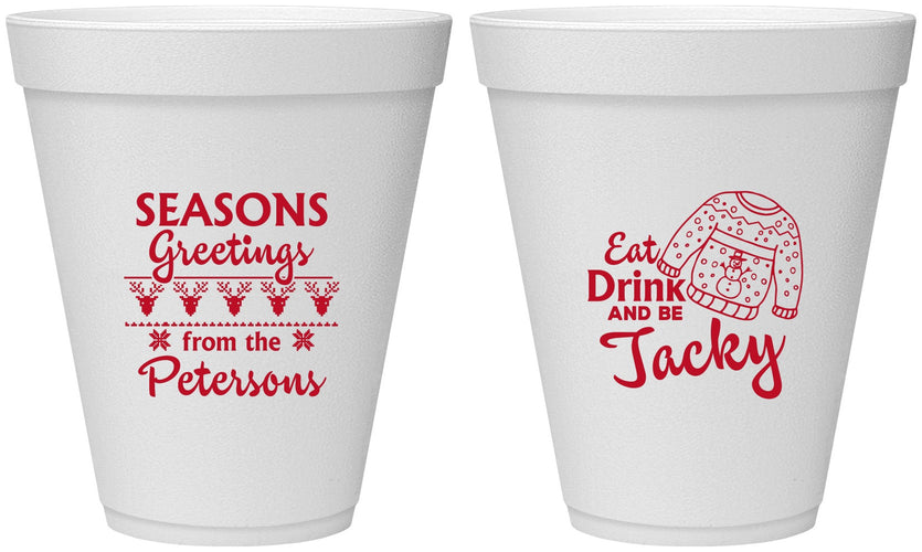 Personalized Christmas 12 oz Foam Cups - Eat Drink Be Jacky | 280016