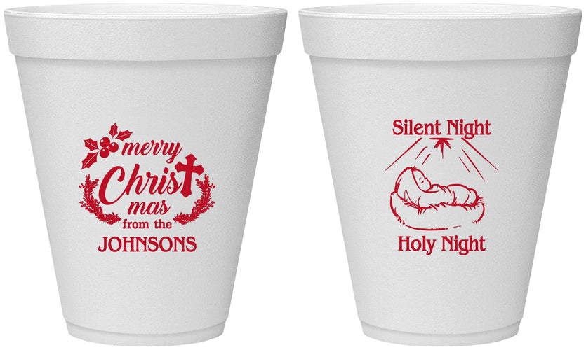 Personalized Christmas 12 oz Foam Cups - Silent Night Holy Night | 280018