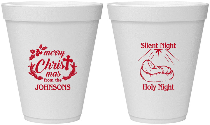 Personalized Christmas 12 oz Foam Cups - Silent Night Holy Night | 280018