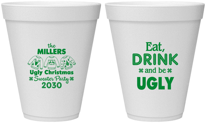 Personalized Christmas 12 oz Foam Cups - Ugly Sweater | 280023