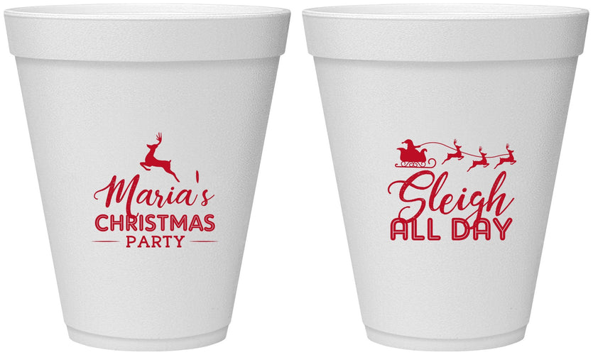 Personalized Christmas 12 oz Foam Cups - Sleigh All Day | 280030