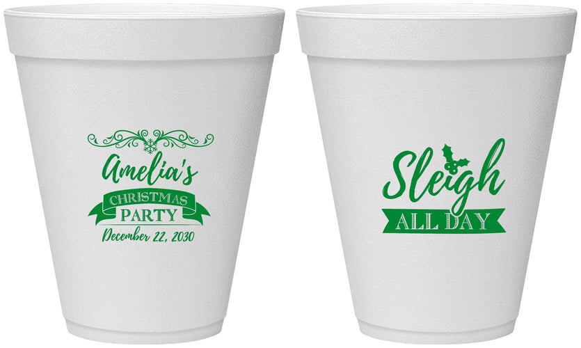 Personalized Christmas 12 oz Foam Cups - Sleigh All Day | 280031