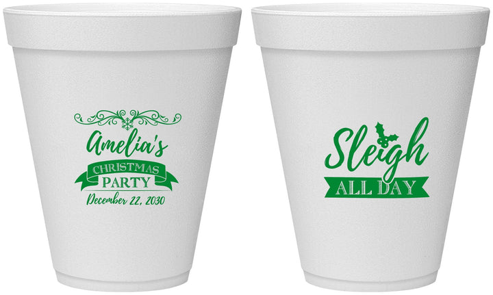 Personalized Christmas 12 oz Foam Cups - Sleigh All Day | 280031