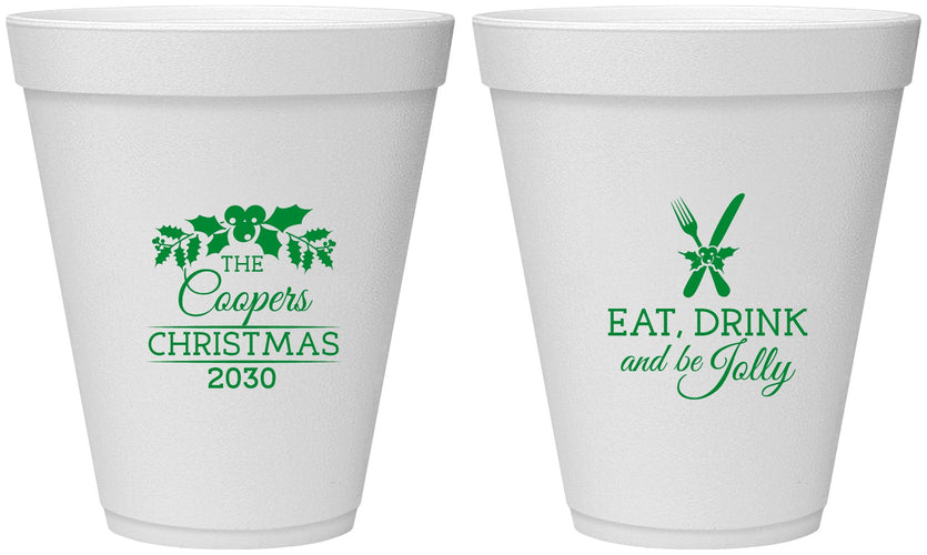 Personalized Christmas 12 oz Foam Cups - Eat Drink And Be Jolly | 280033
