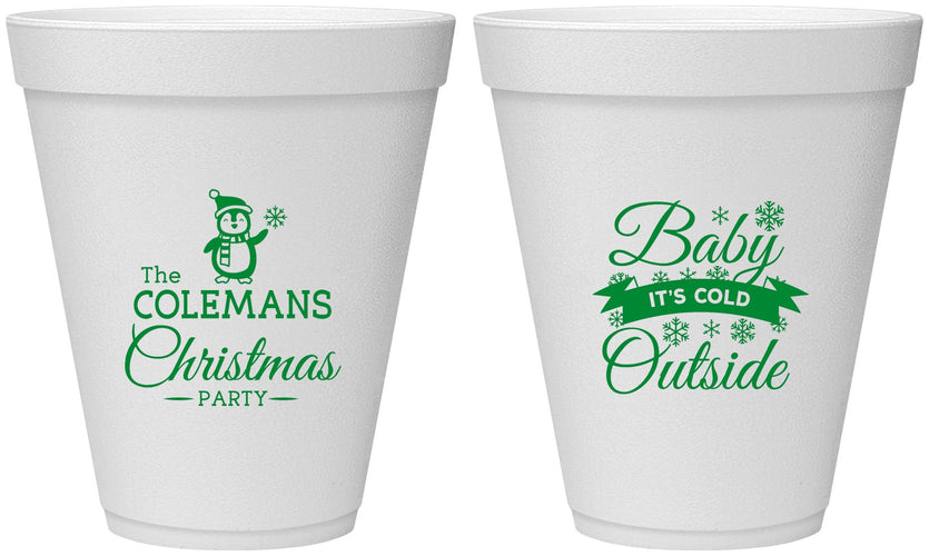 Personalized Christmas 12 oz Foam Cups - Cold Outside | 280043