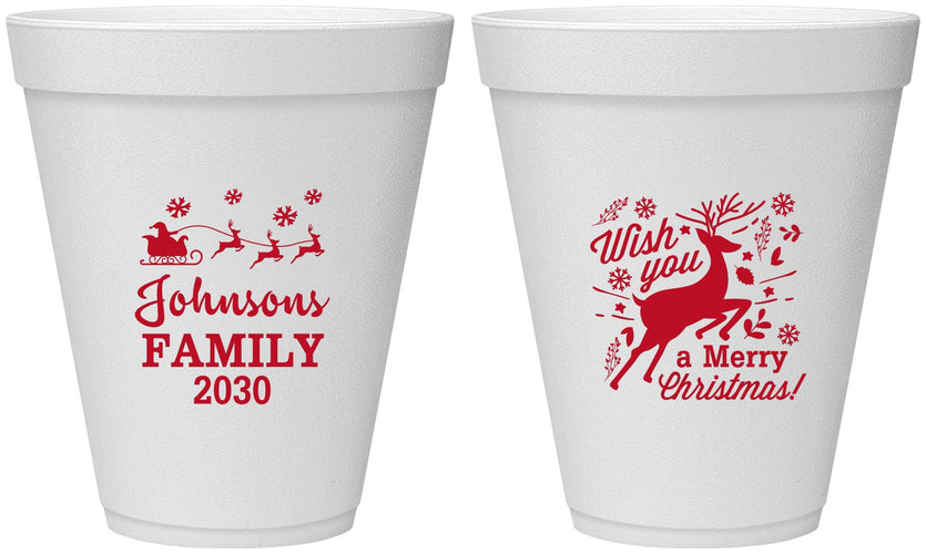 Personalized Christmas 12 oz Foam Cups - Reindeer | 280044