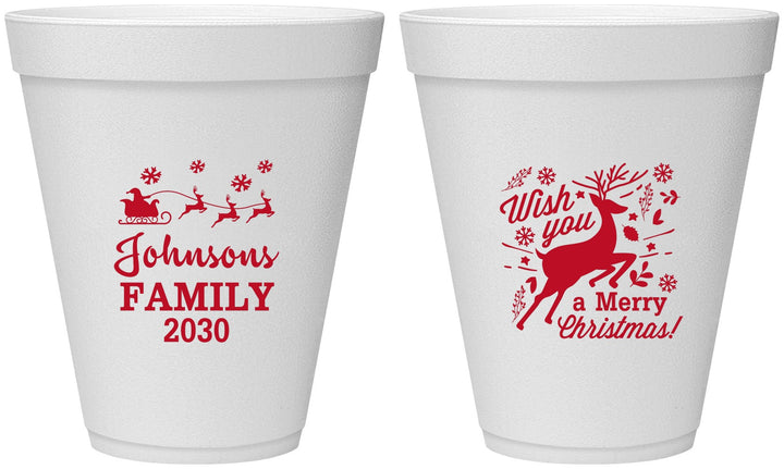Personalized Christmas 12 oz Foam Cups - Reindeer | 280044