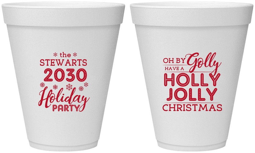 Personalized Christmas 12 oz Foam Cups - Holly Jolly | 280046