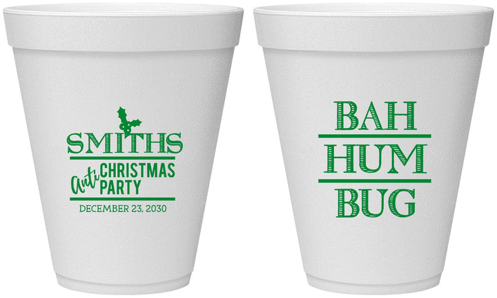 Personalized Christmas 12 oz Foam Cups - Bah Hum Bug | 280057