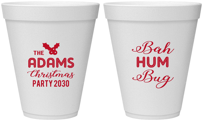 Personalized Christmas 12 oz Foam Cups - Bah Hum Bug | 280058