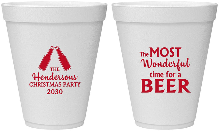Personalized Christmas 12 oz Foam Cups - Wonderful Time For A Beer | 280064