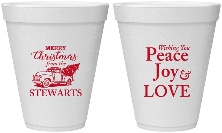 Personalized Christmas 12 oz Foam Cups - Peace Joy Love | 280070