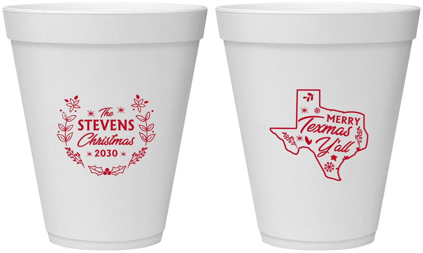 Personalized Christmas 12 oz Foam Cups - Texmas Yall | 280074