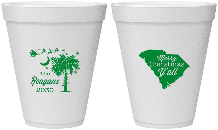 Personalized Christmas 12 oz Foam Cups - South Carolina | 280083
