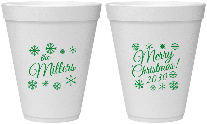 Personalized Christmas 12 oz Foam Cups - Snowflakes | 280089