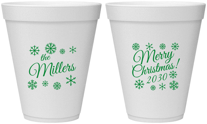 Personalized Christmas 12 oz Foam Cups - Snowflakes | 280089