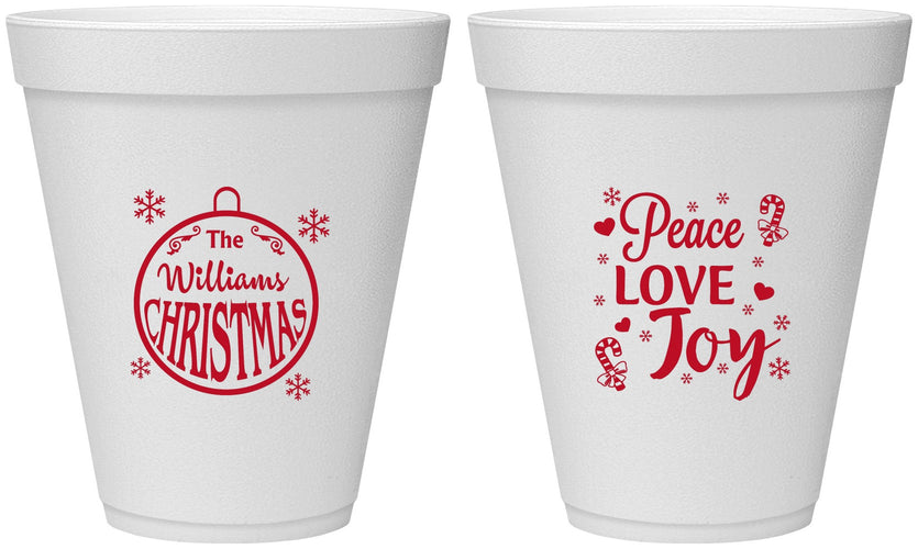 Personalized Christmas 12 oz Foam Cups - Peace Joy Love | 280094