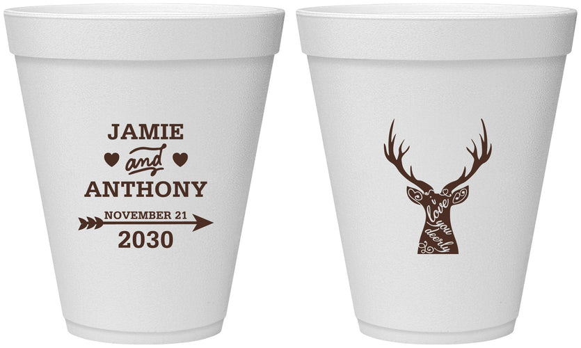 Personalized Wedding 12 oz Foam Cups - Deer | 282