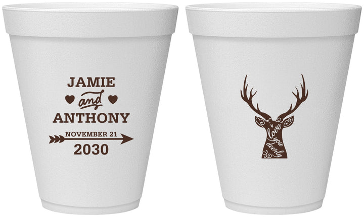 Personalized Wedding 12 oz Foam Cups - Deer | 282