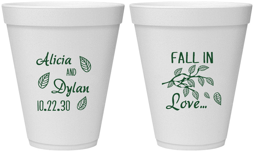 Personalized Wedding 12 oz Foam Cups - Fall In Love | 283