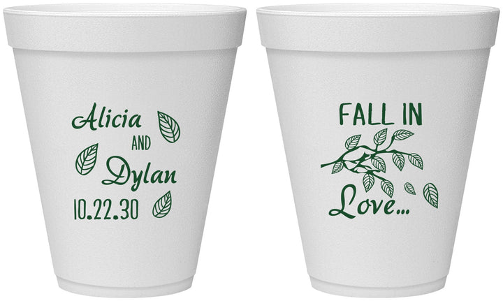 Personalized Wedding 12 oz Foam Cups - Fall In Love | 283