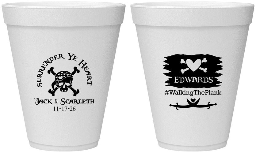 Personalized Wedding 12 oz Foam Cups - Pirate | 286