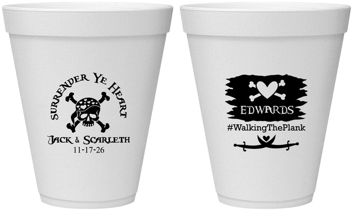 Personalized Wedding 12 oz Foam Cups - Pirate | 286