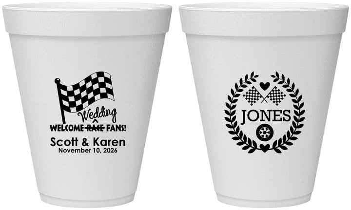 Personalized Wedding 12 oz Foam Cups - Racing | 289