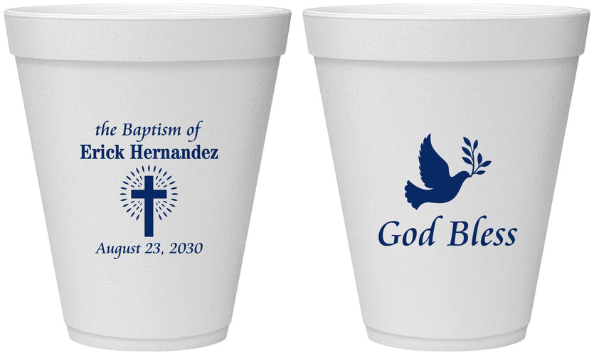 Personalized Baptism 12 oz Foam Cups - God Bless | 290005
