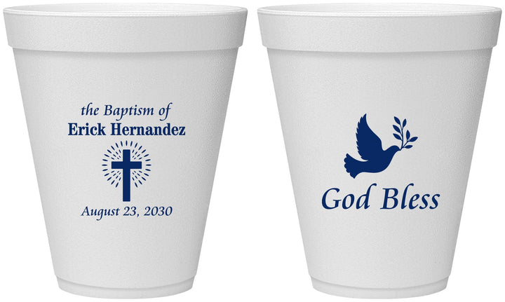 Personalized Baptism 12 oz Foam Cups - God Bless | 290005