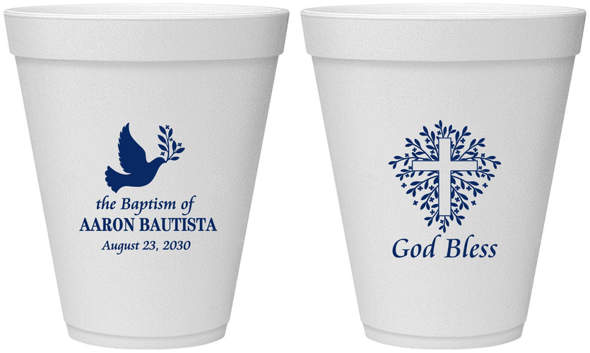 Personalized Baptism 12 oz Foam Cups - God Bless | 290007