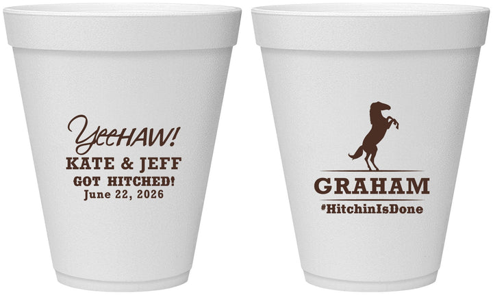 Personalized Wedding 12 oz Foam Cups - Got Hitched | 296