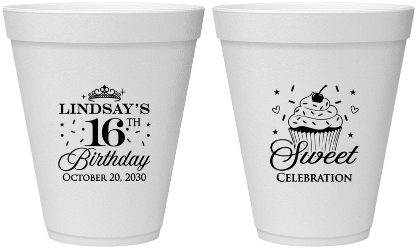 Personalized 16th Birthday 12 oz Foam Cups - Cupcake | 300000