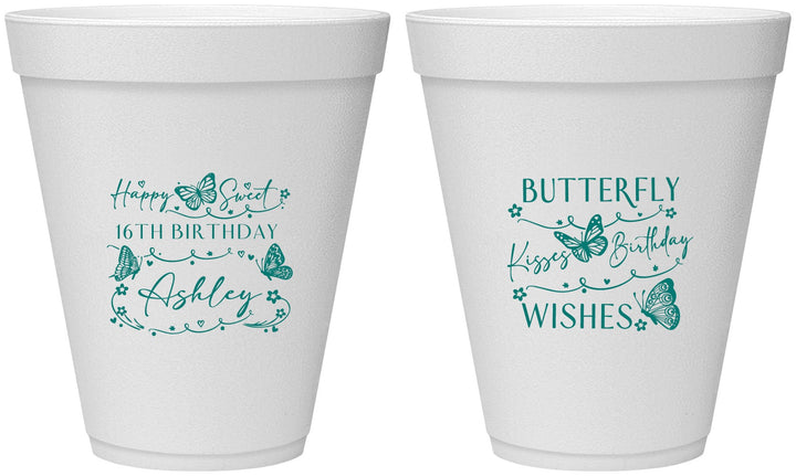 Personalized 16th Birthday 12 oz Foam Cups - Butterfly Wishes | 300001
