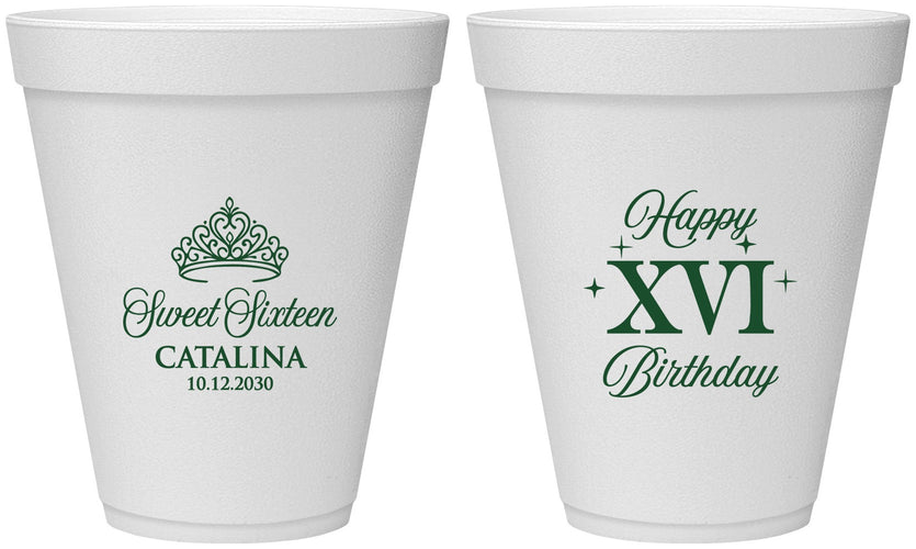 Personalized 16th Birthday 12 oz Foam Cups - Tiara | 300002