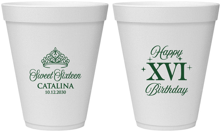 Personalized 16th Birthday 12 oz Foam Cups - Tiara | 300002