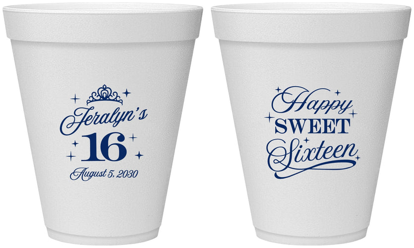 Personalized 16th Birthday 12 oz Foam Cups - Tiara | 300004