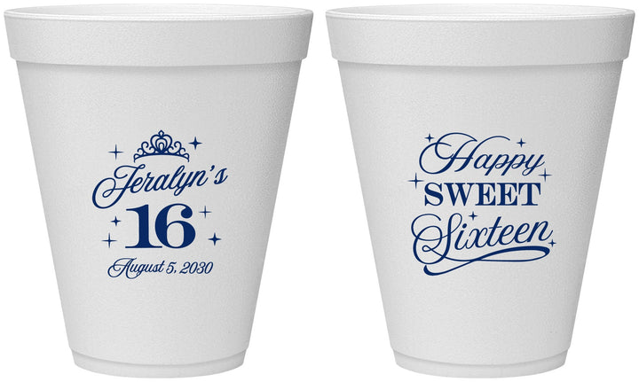 Personalized 16th Birthday 12 oz Foam Cups - Tiara | 300004